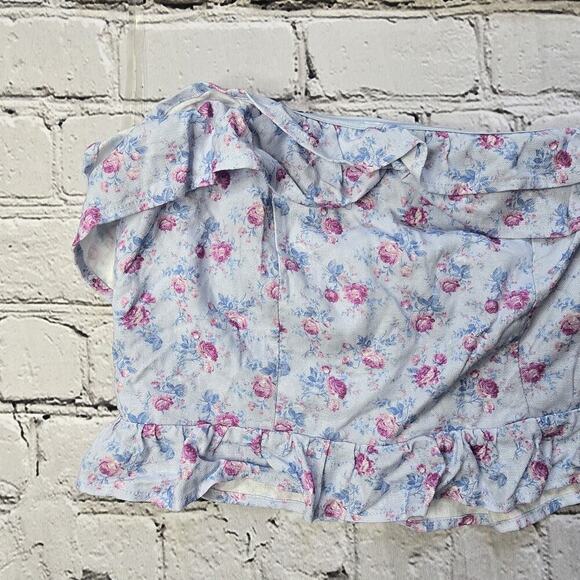 Altar'd State Cassis Light Blue Floral Print Frilly Ruffle Bandeau Crop Top NWT - Picture 3 of 11